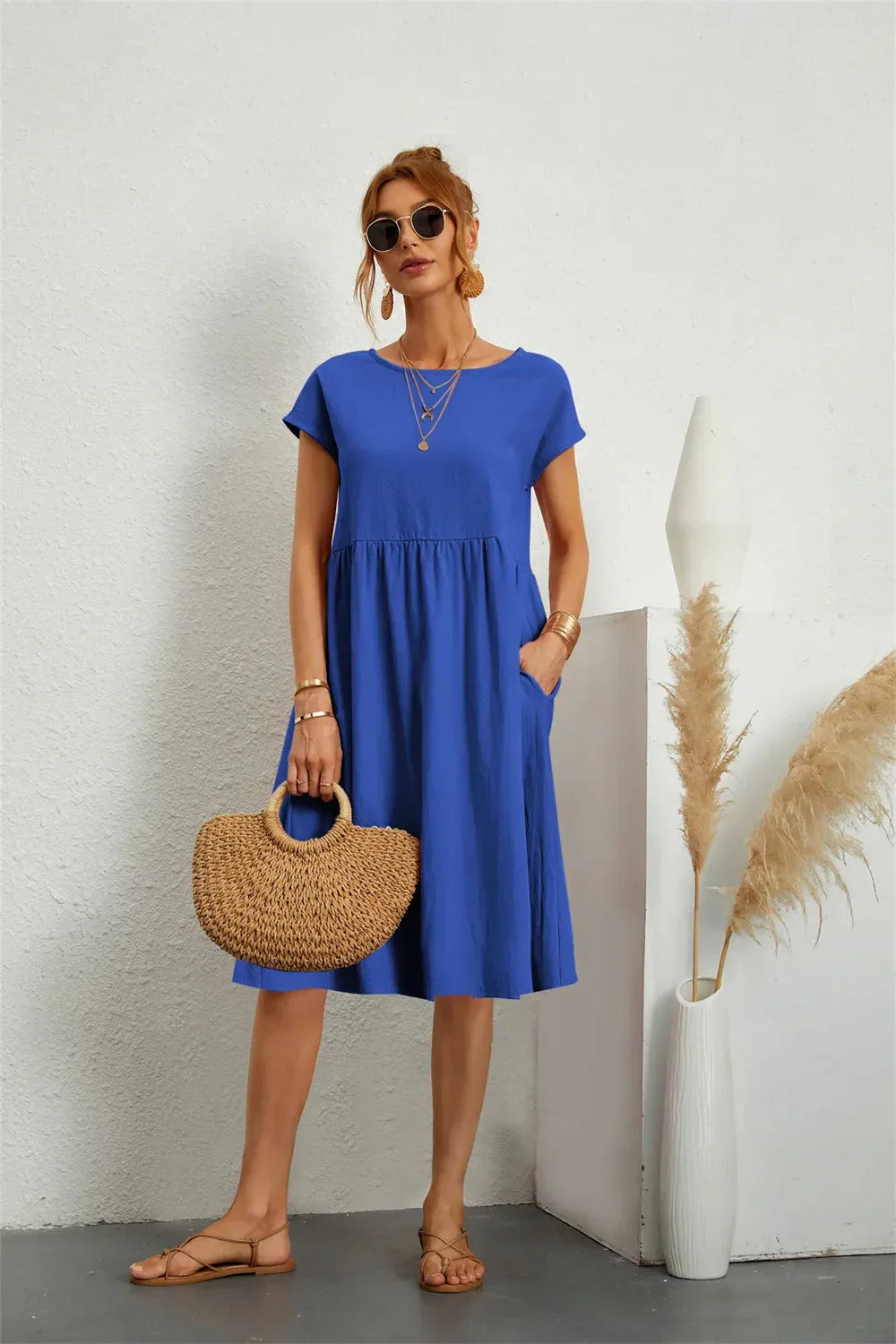 Hajarah - Robe d'été pour femme Bleu