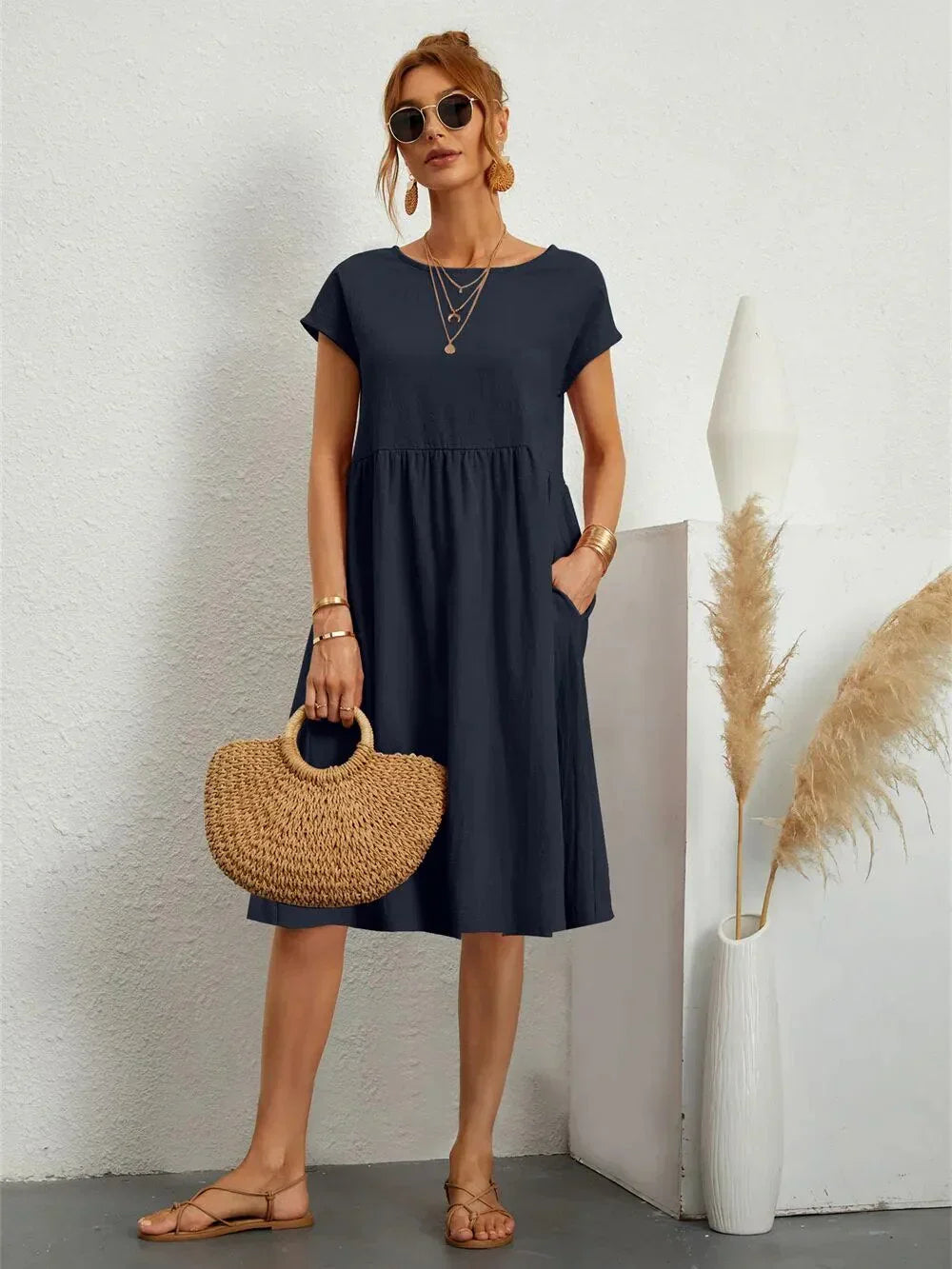 Hajarah - Robe d'été pour femme Bleu foncé