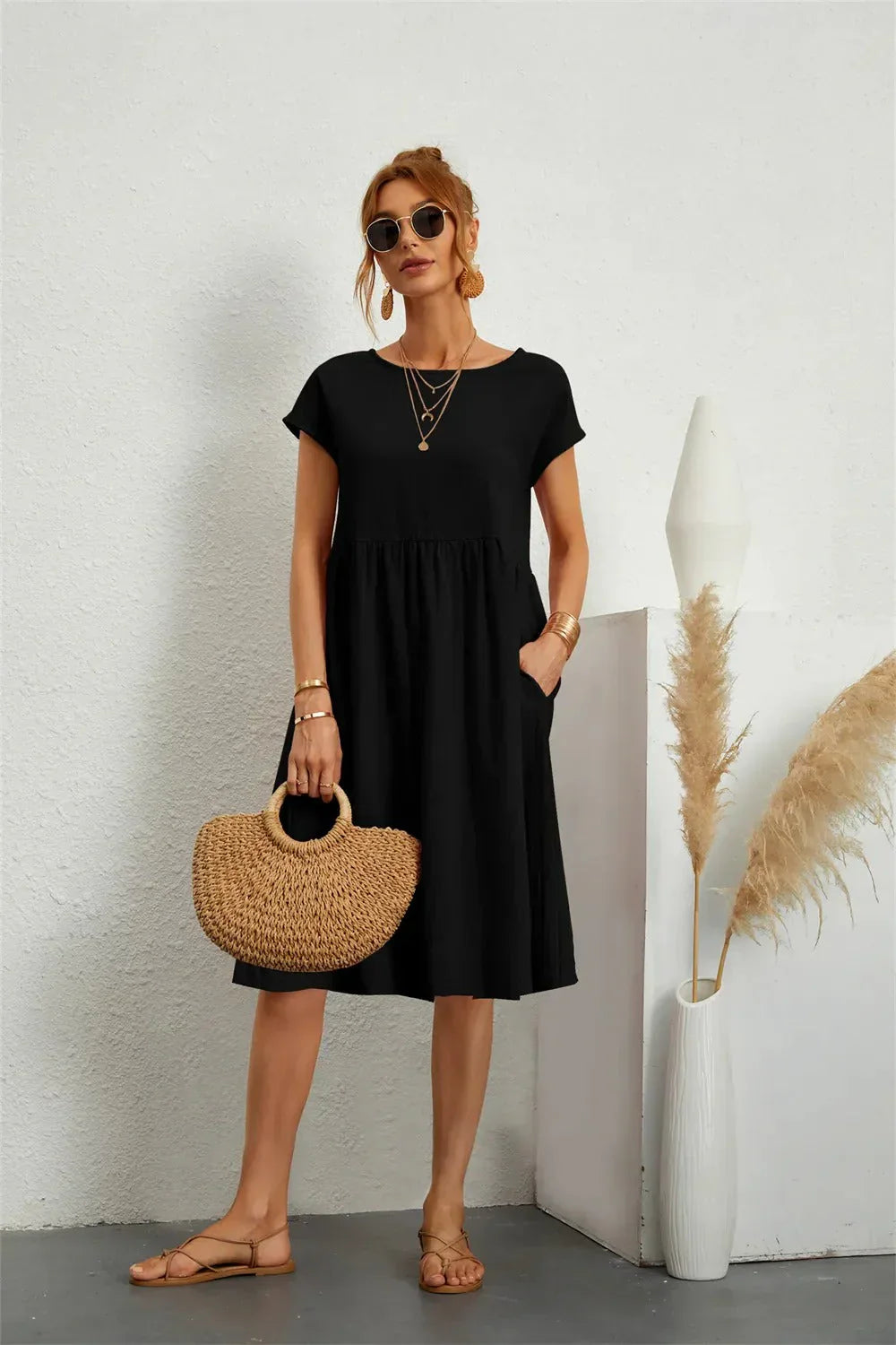 Hajarah - Robe d'été pour femme Noir