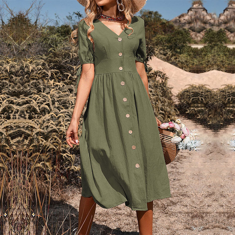 Hestia - Robe midi décontractée avec boutons Vert 3