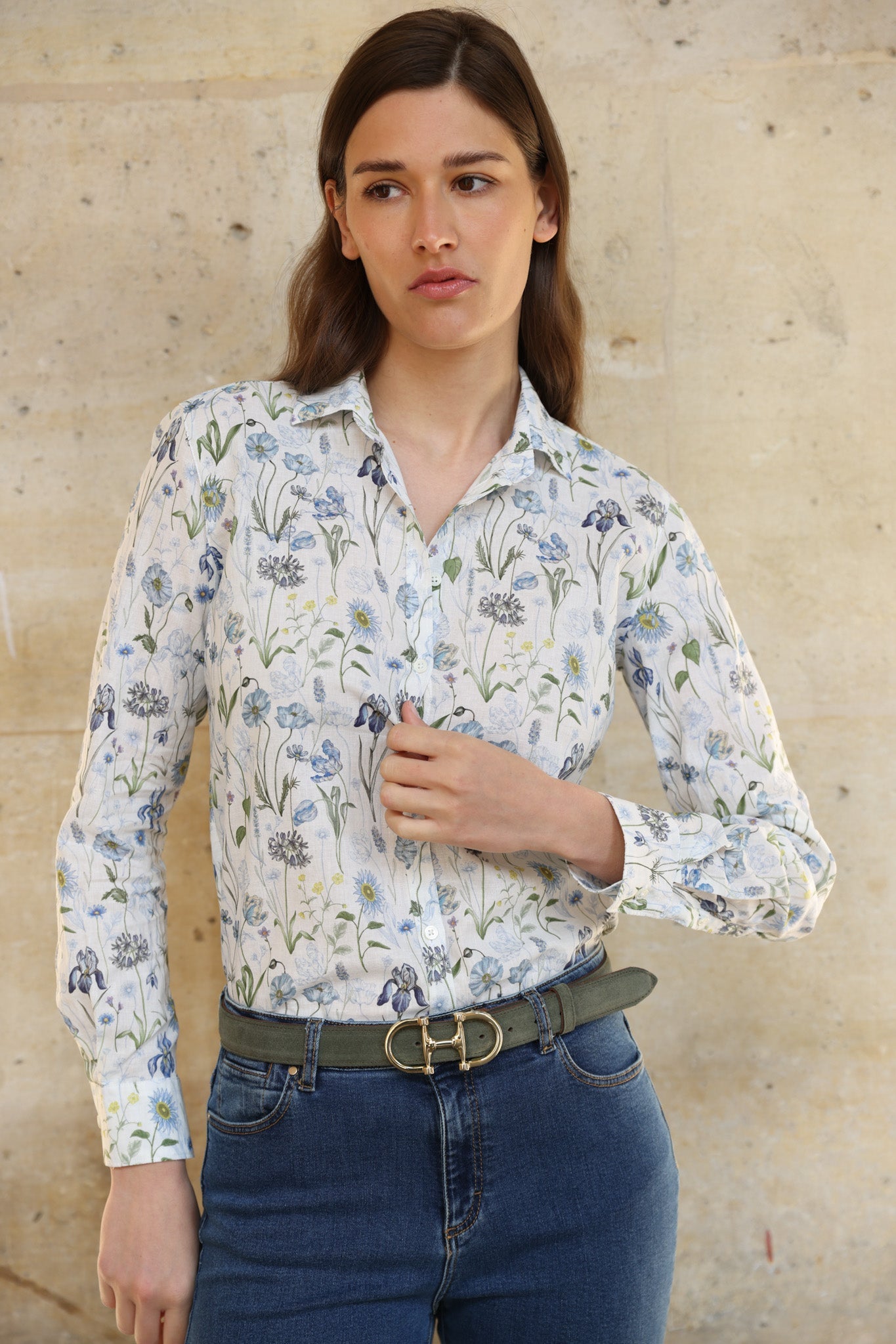 Honorine – Chemisier Canelle Lin Coton Liberty Motif Herbier 1