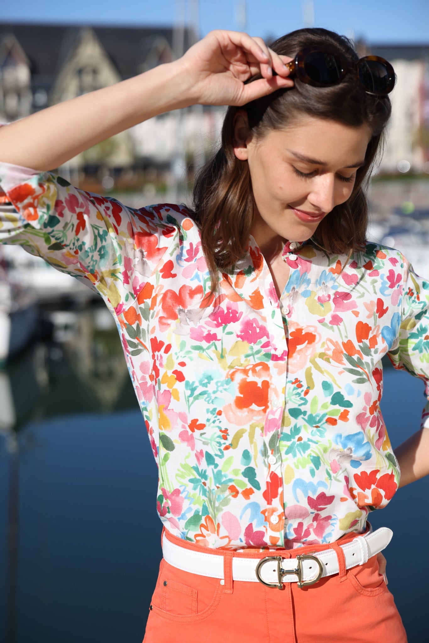 Hortense – Chemisier Canelle Lin Coton Motif Fleurs d'Été 2