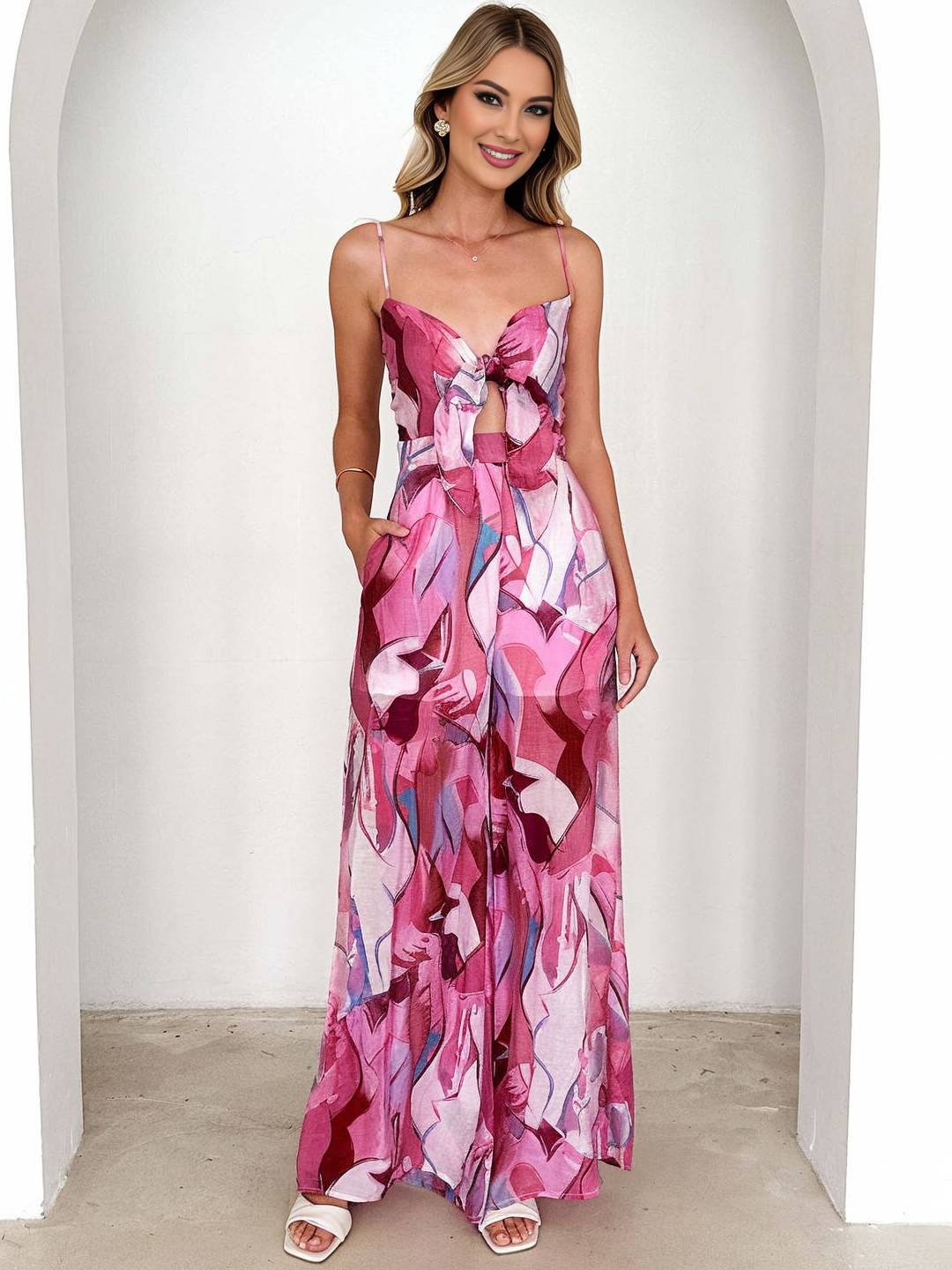 Hortense – Combinaison Fleurie Femme Noeud Papillon Décontractée 7