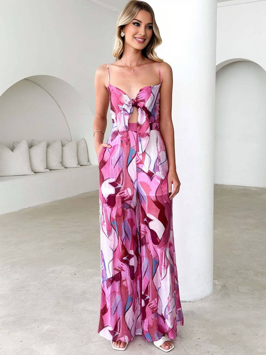 Hortense – Combinaison Fleurie Femme Noeud Papillon Décontractée 8