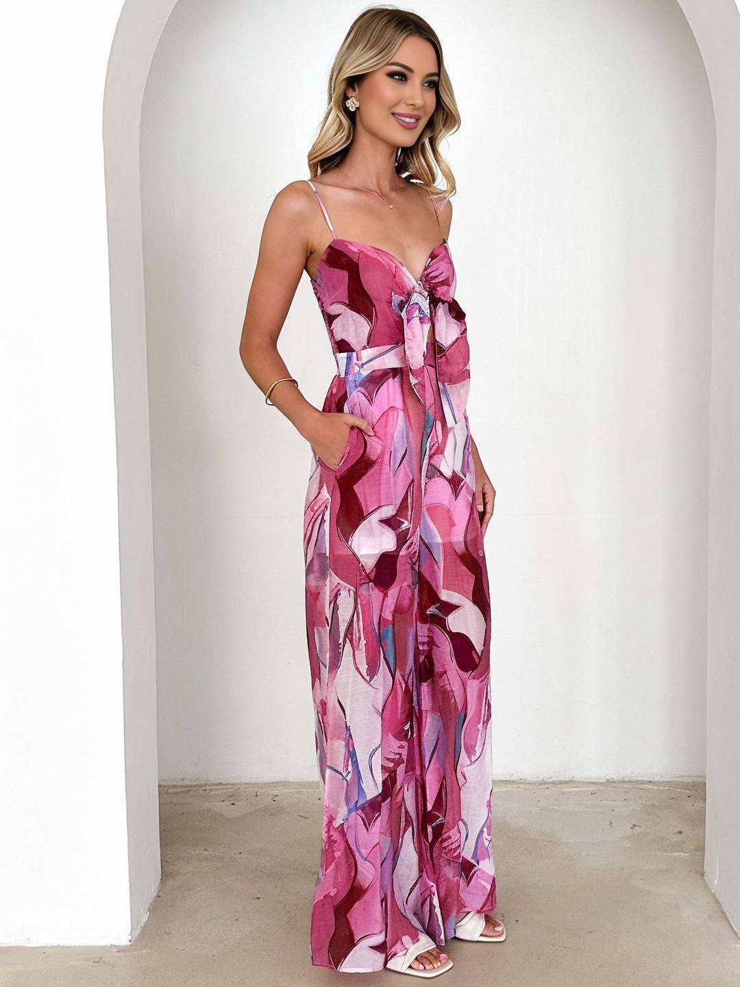 Hortense – Combinaison Fleurie Femme Noeud Papillon Décontractée 9