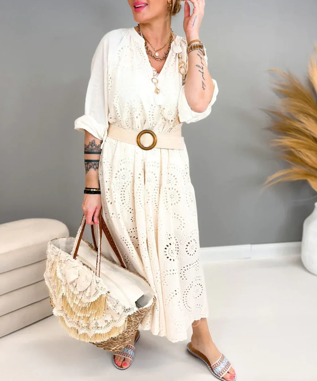 Horyana - Robe d'été Boho pour femme Blanc 2