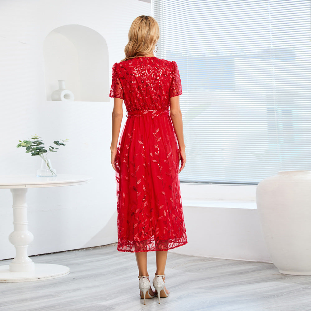Horyane - Robe midi à paillettes Rouge 2