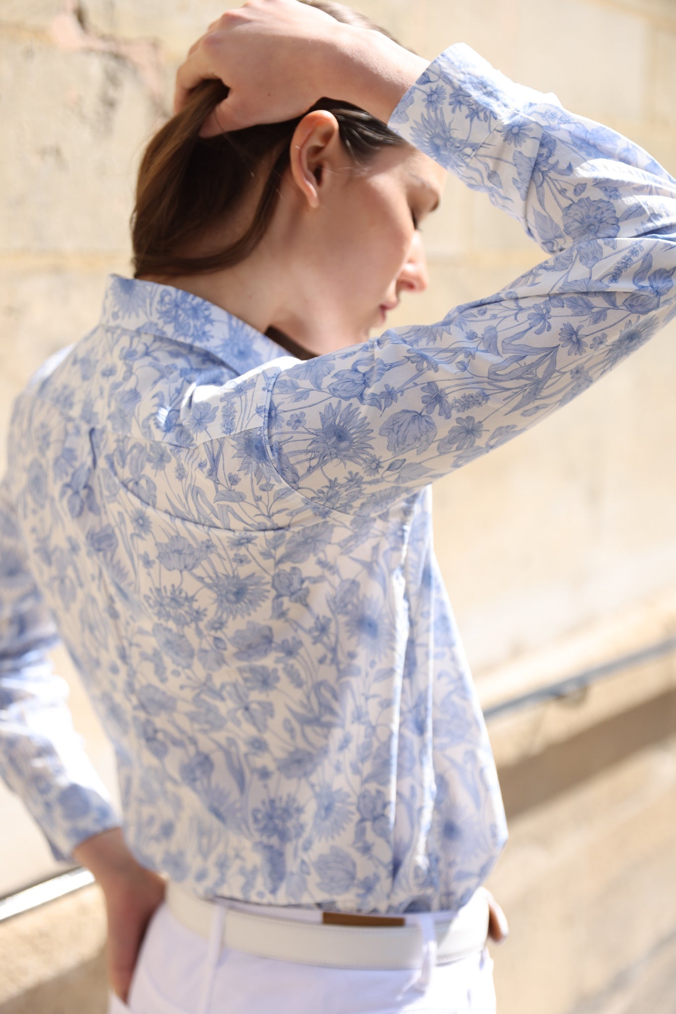 Huguette – Chemisier Canelle Coton Liberty Fleurs Bleu Ciel 2