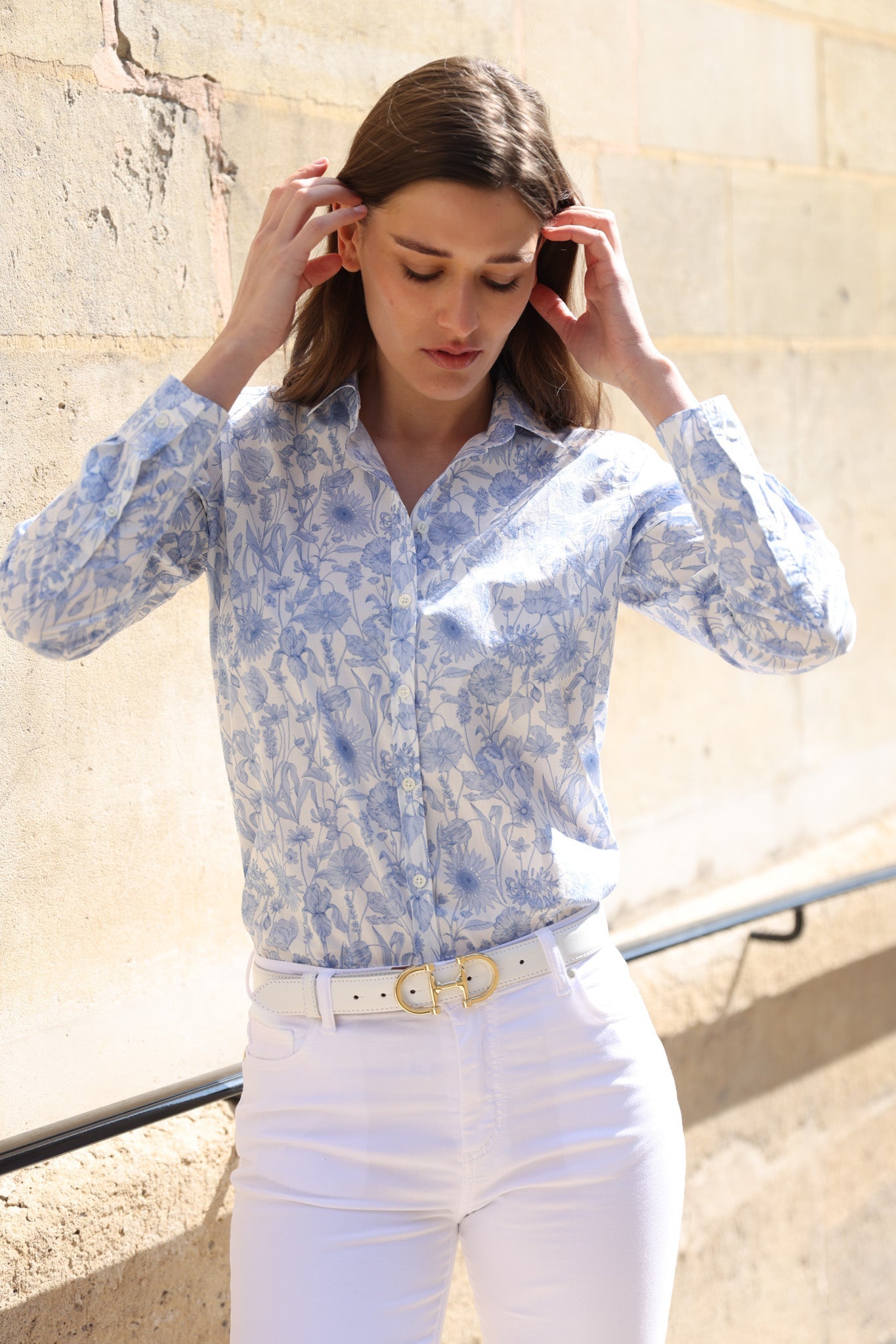Huguette – Chemisier Canelle Coton Liberty Fleurs Bleu Ciel 3