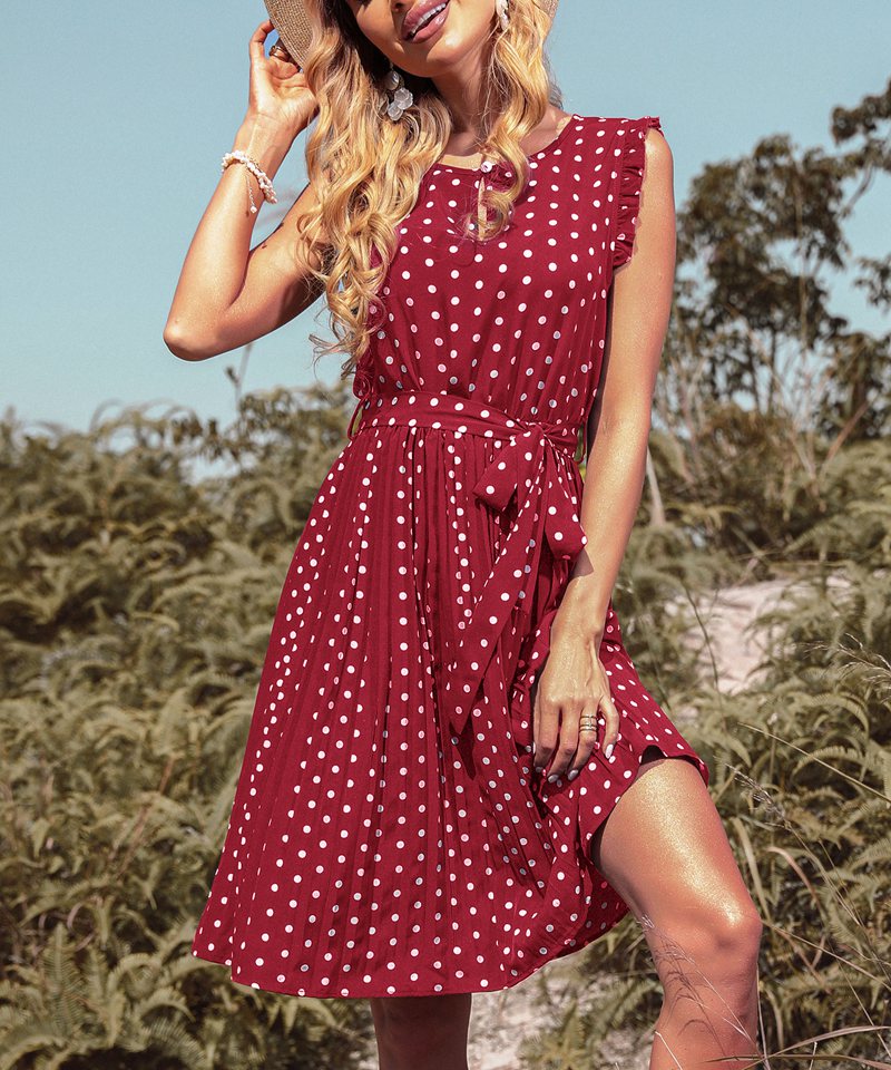 Ilona - Robe maxi plissée à pois Rouge 5