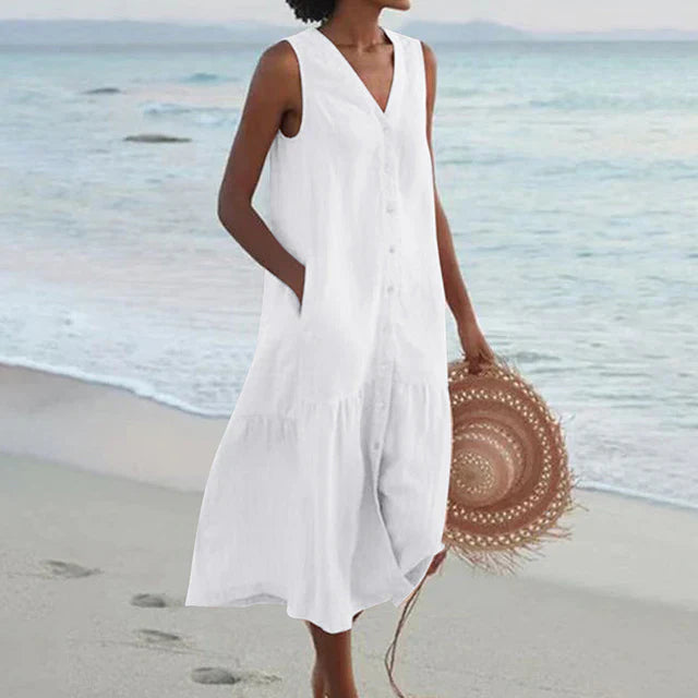 Ilyana - Robe d'été confortable pour femme Blanc