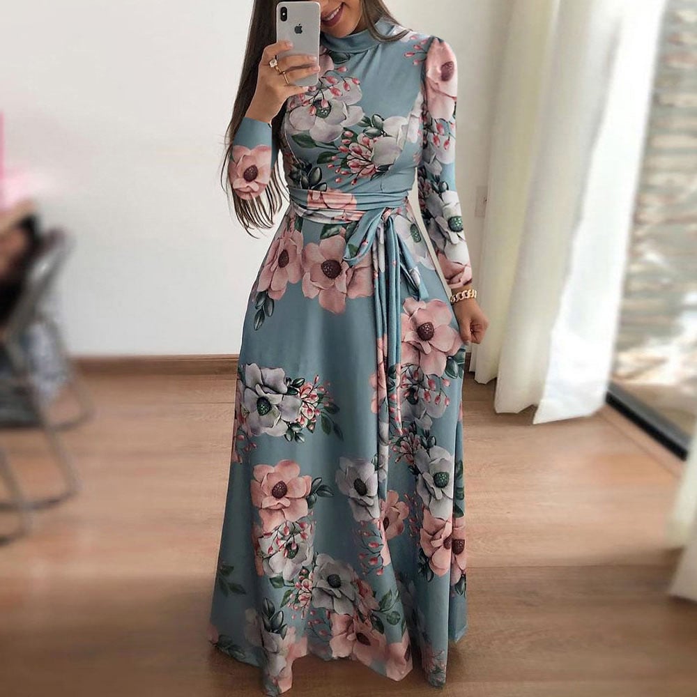 Imelda - Robe mode à manches courtes avec motif floral Bleu