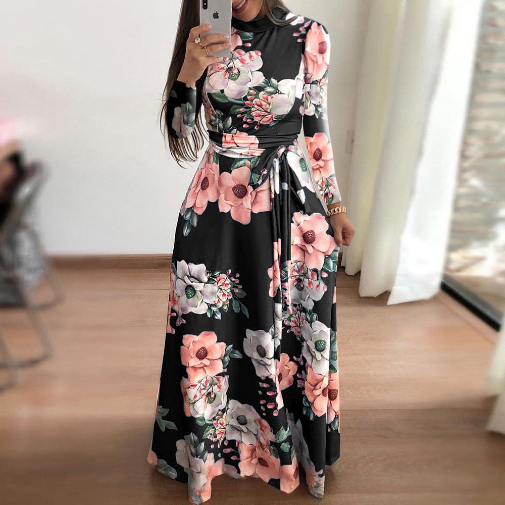 Imelda - Robe mode à manches courtes avec motif floral Noir