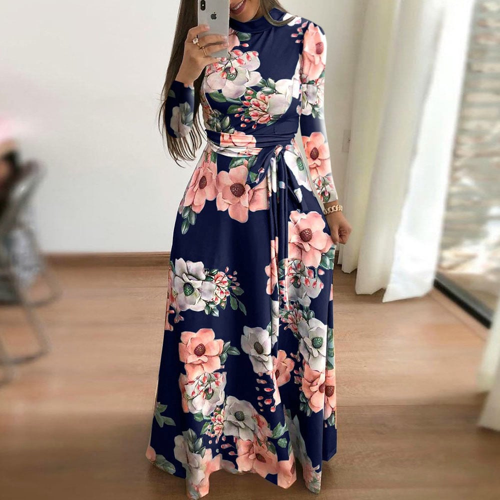 Imelda - Robe mode à manches courtes avec motif floral bleu marine