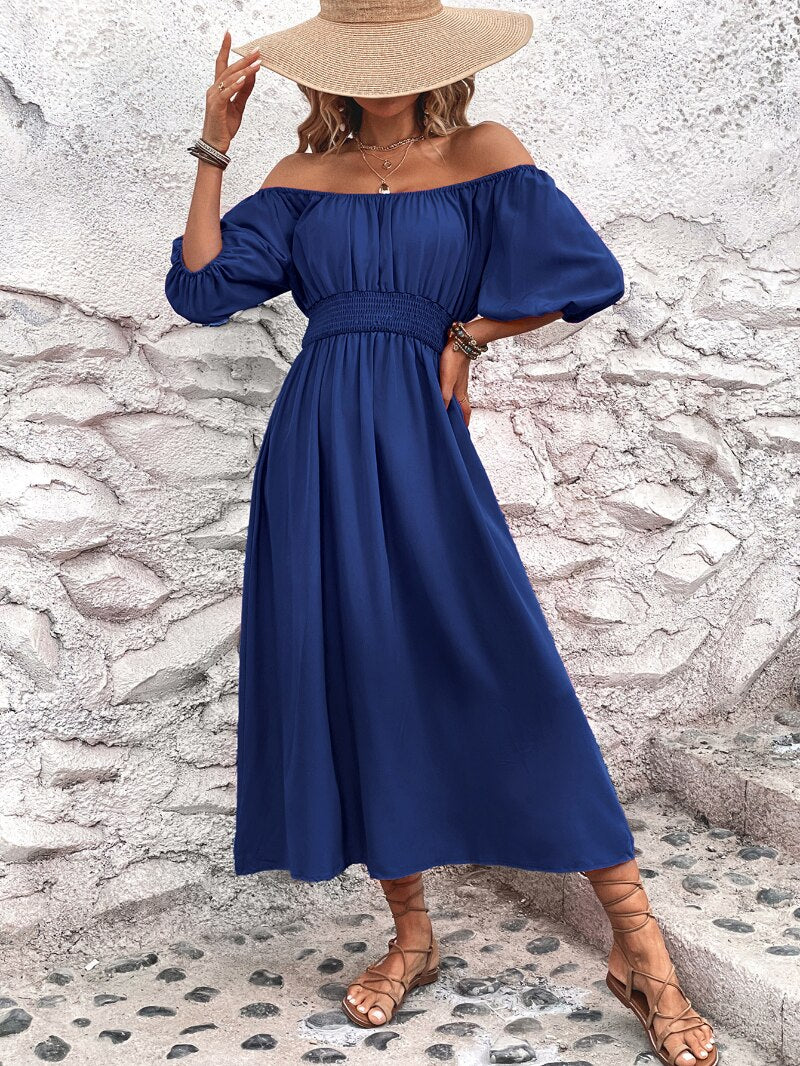 Irène - Robe midi épaules nues pour femme Bleu 2