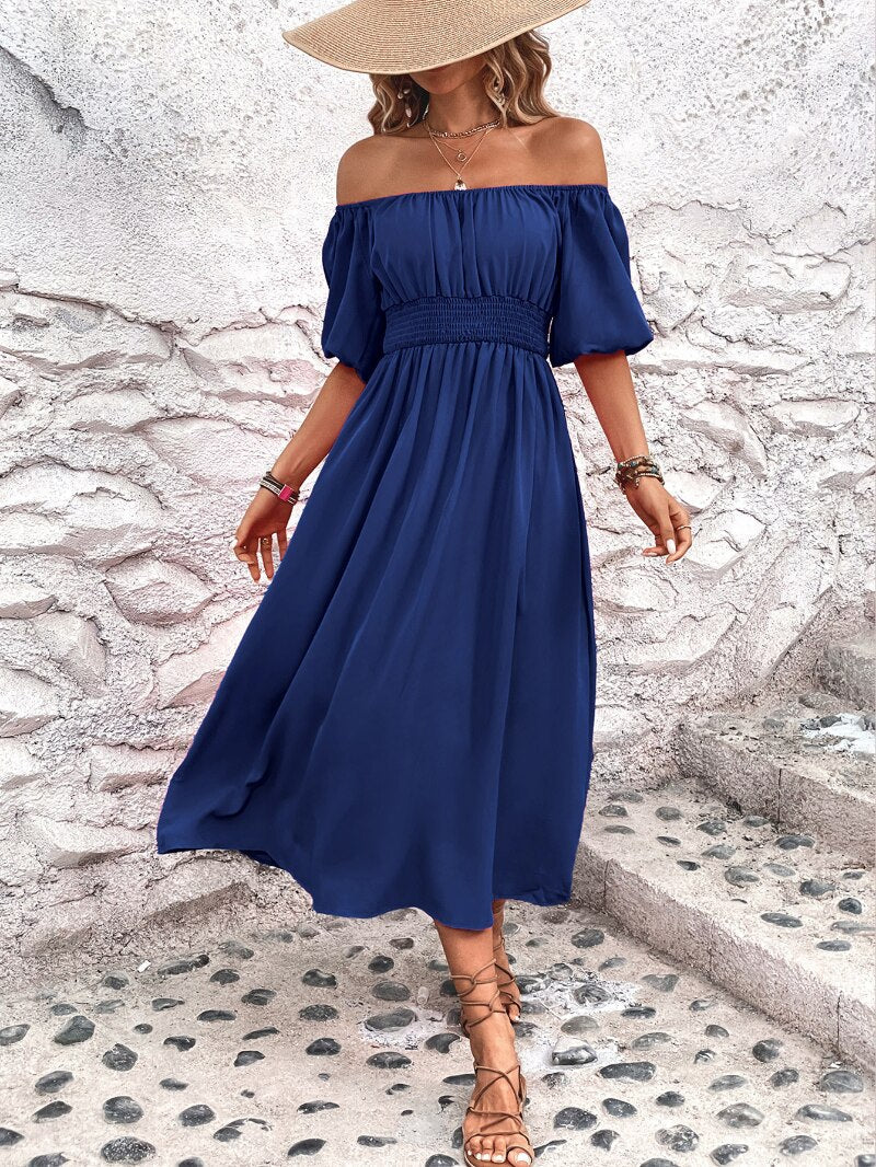 Irène - Robe midi épaules nues pour femme Bleu 3