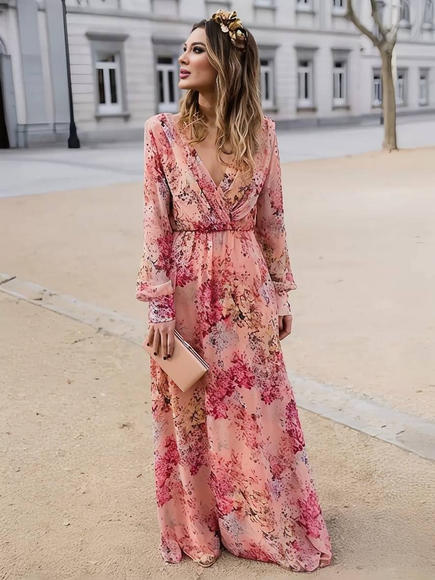 Irène – Robe Longue Fleurie Sans Manches Rose Décontractée 1