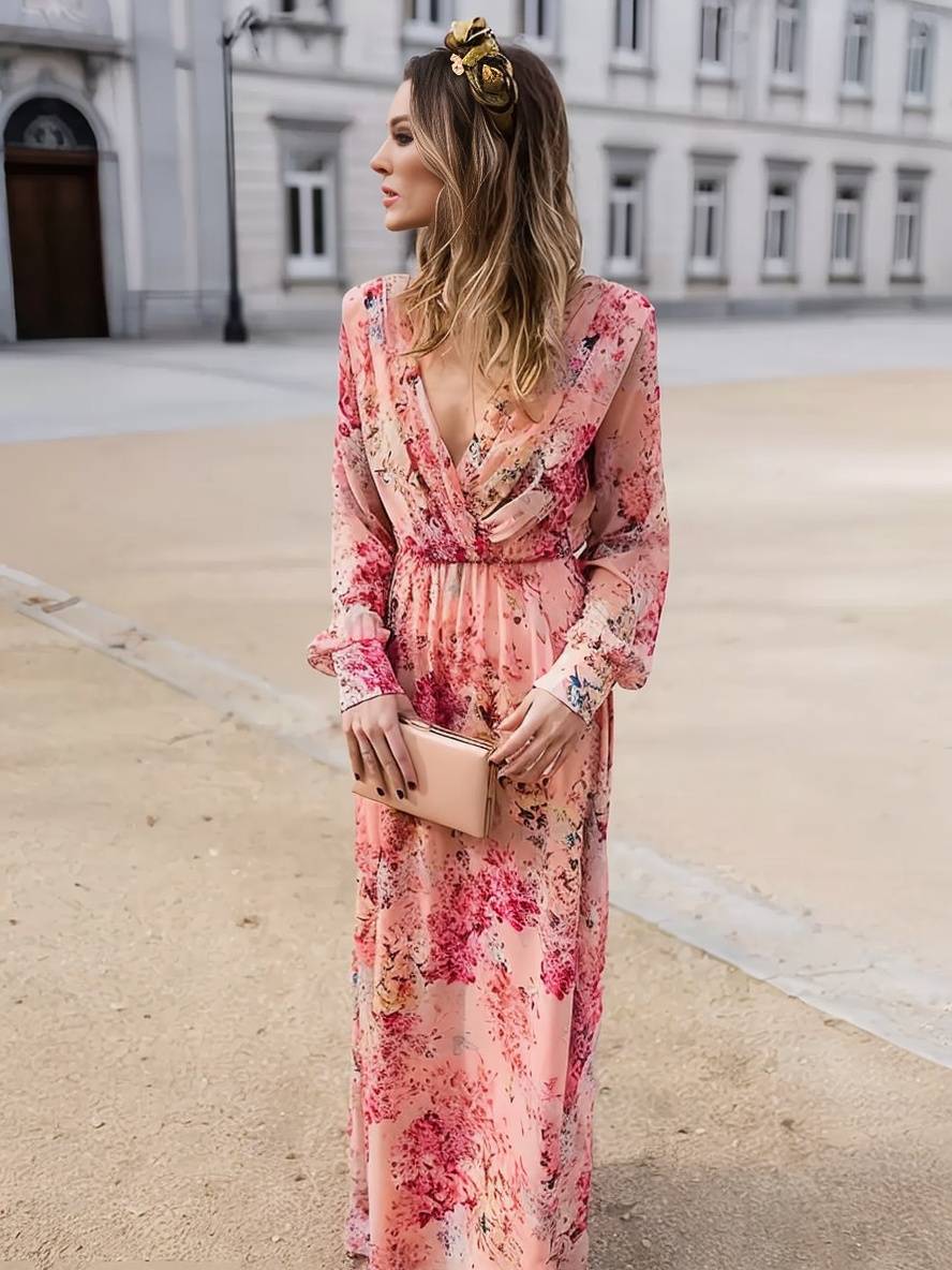 Irène – Robe Longue Fleurie Sans Manches Rose Décontractée 2