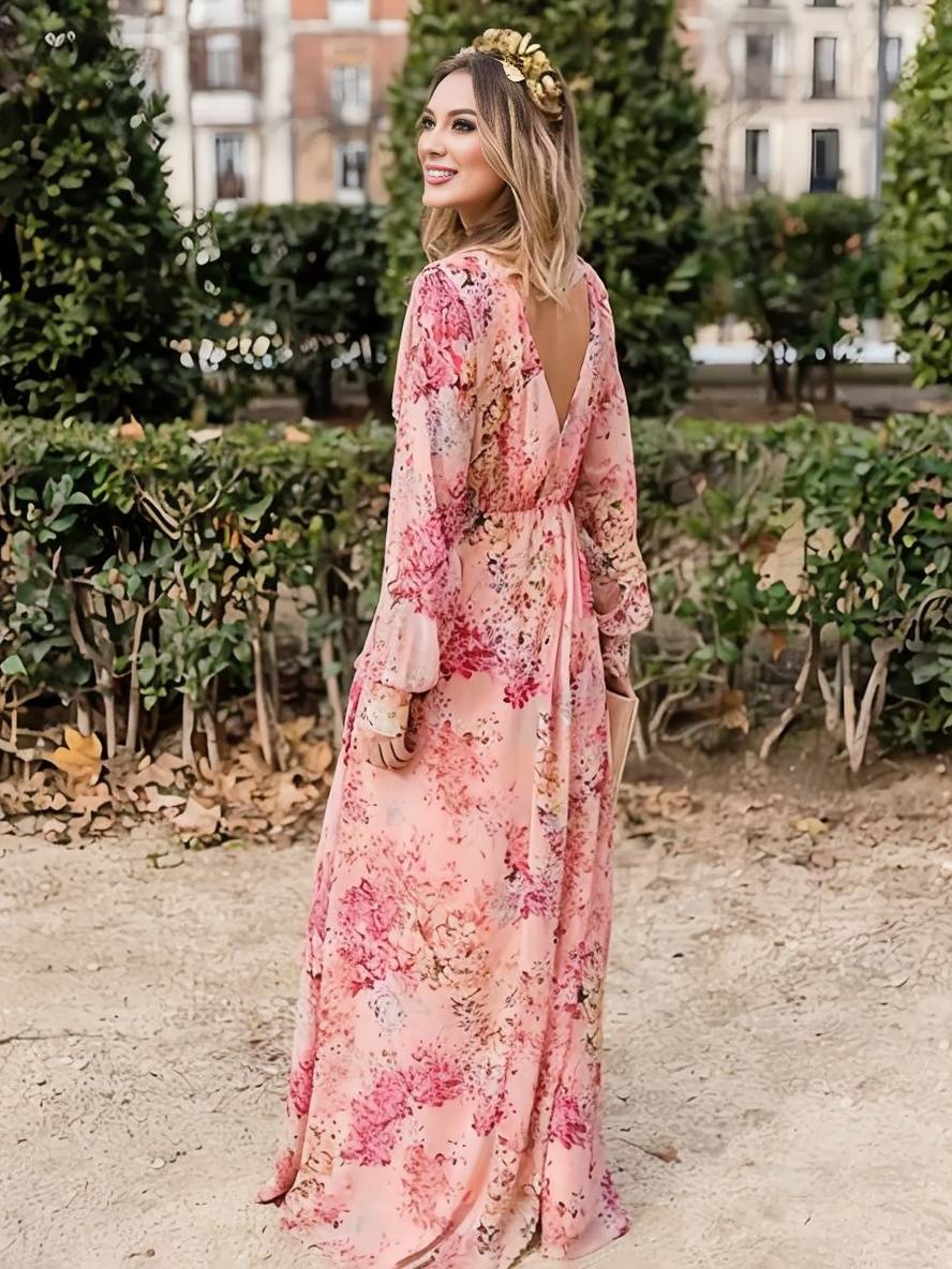 Irène – Robe Longue Fleurie Sans Manches Rose Décontractée 3
