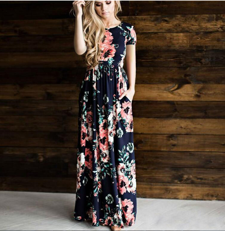Irelia - Maxi-robe femme à fleurs Bleu foncé