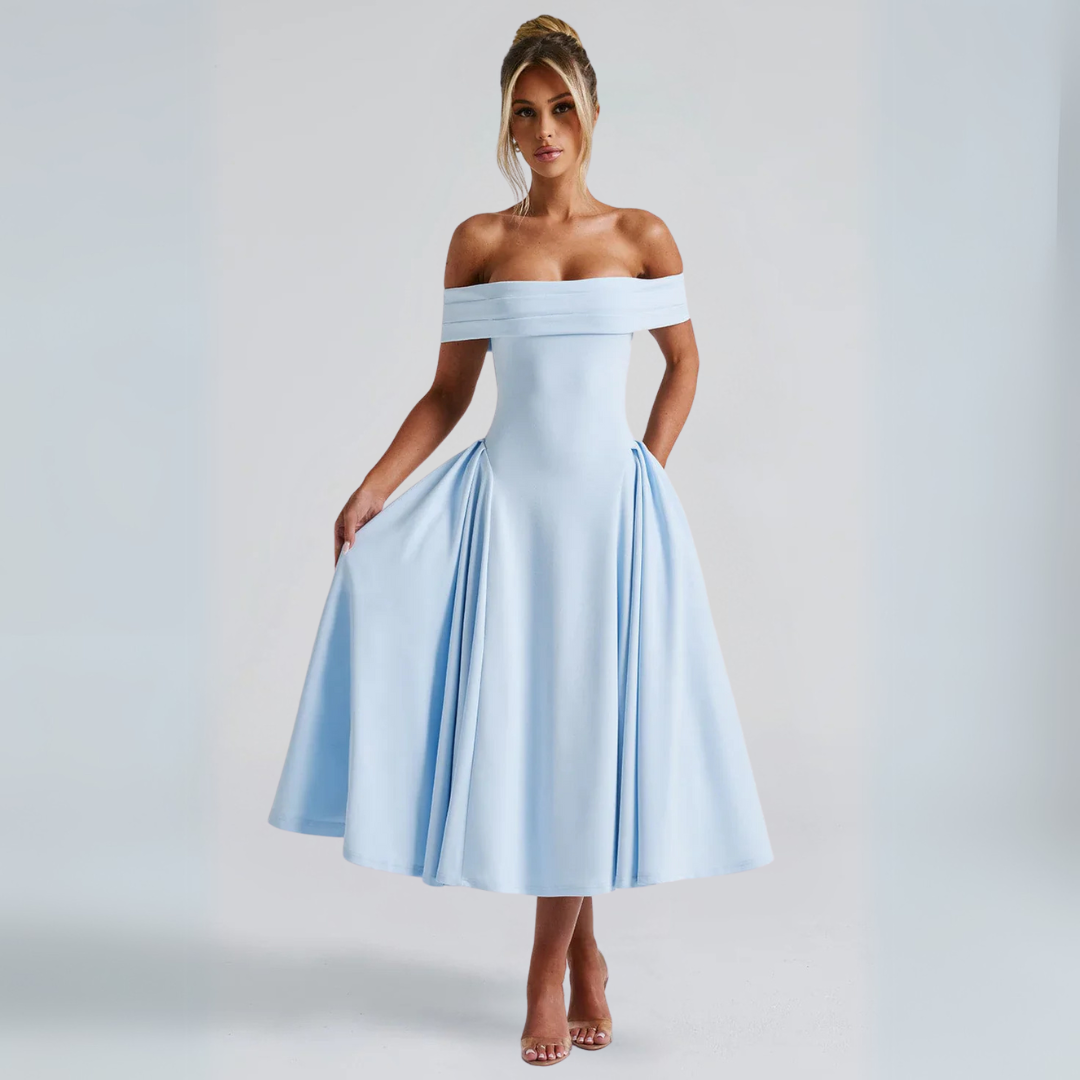 Irina - Robe midi femme élégante bleue 3