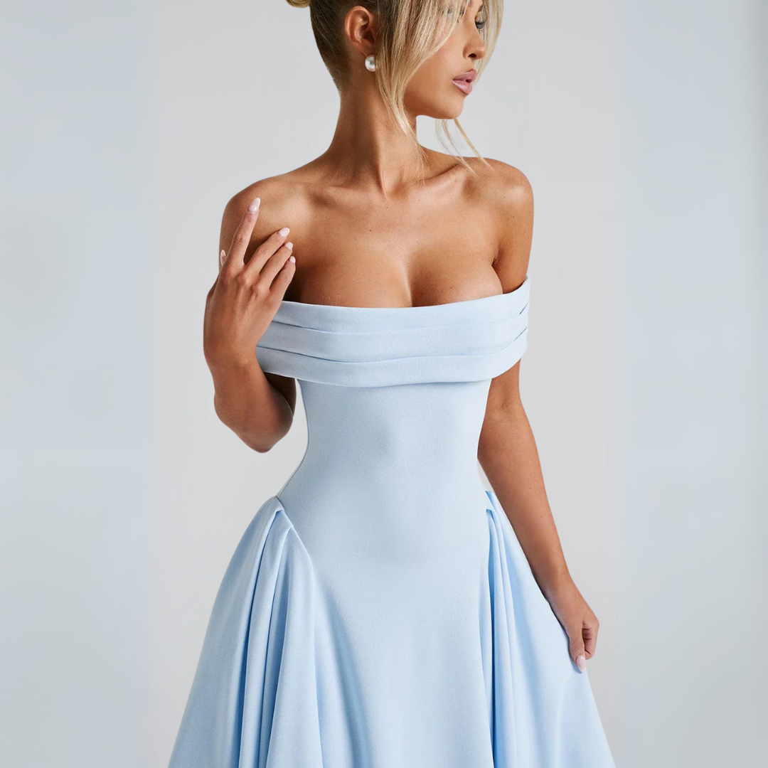 Irina - Robe midi femme élégante bleue 4