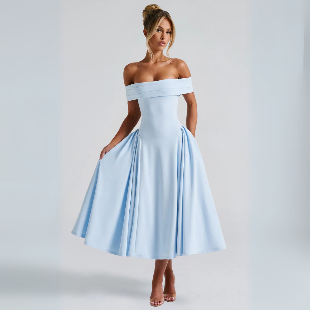 Irina - Robe midi femme élégante bleue 5