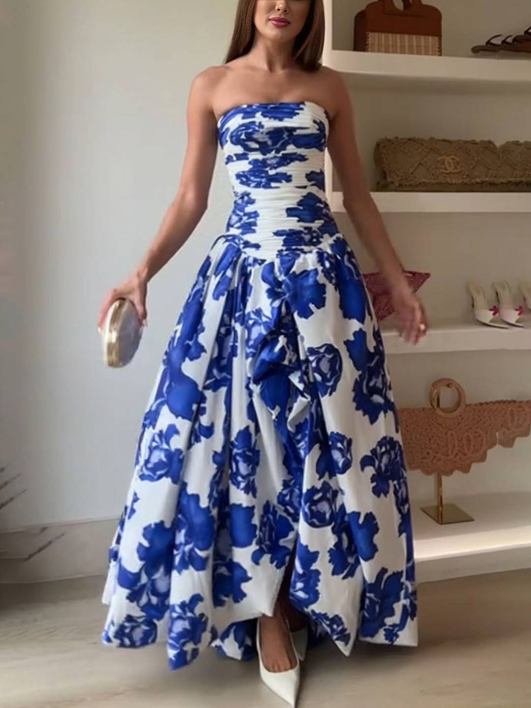 Isaline – Robe Longue Fleurie Trapèze Élégante Sans Manches 4