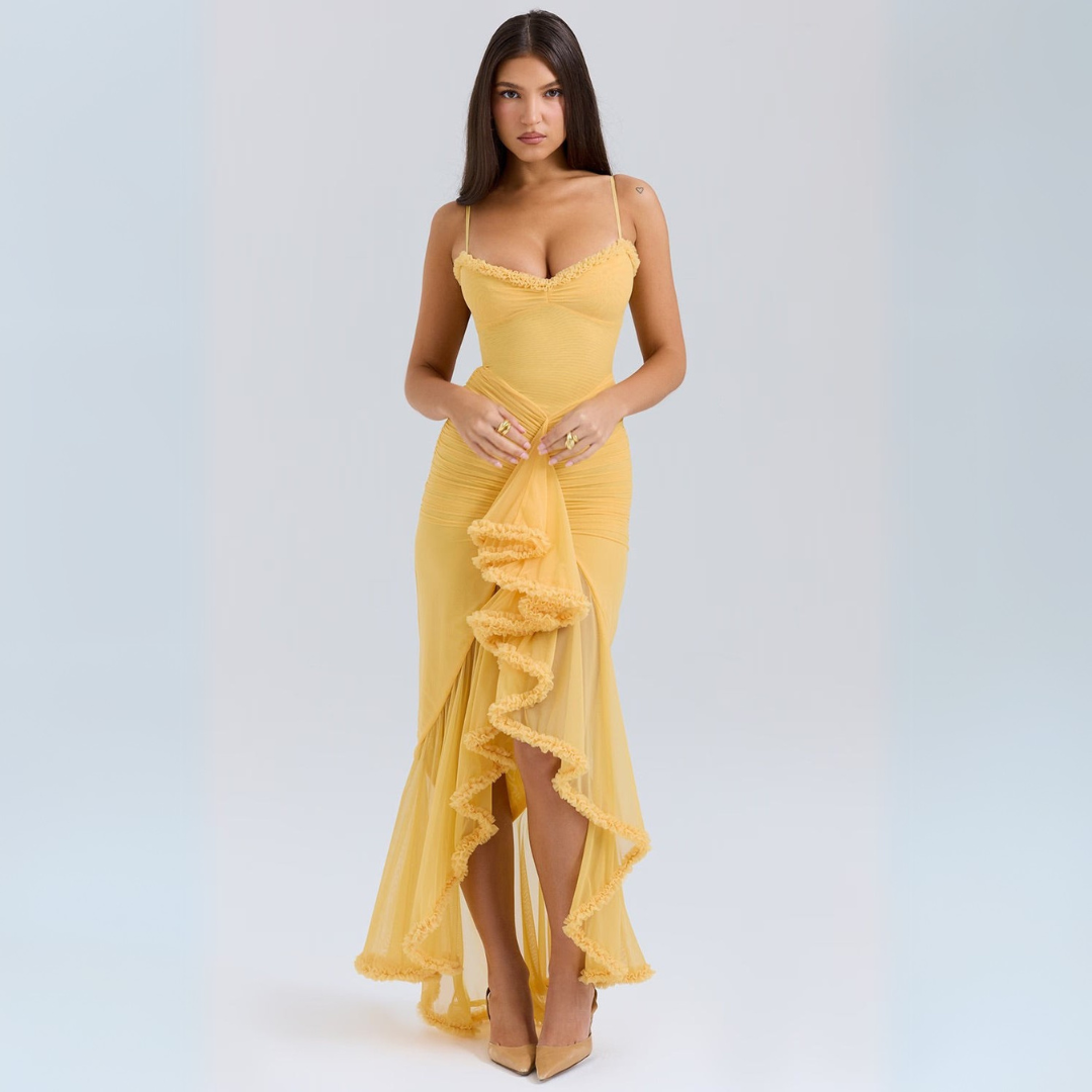Isaure - Robe midi femme froncée jaune été Jaune 2