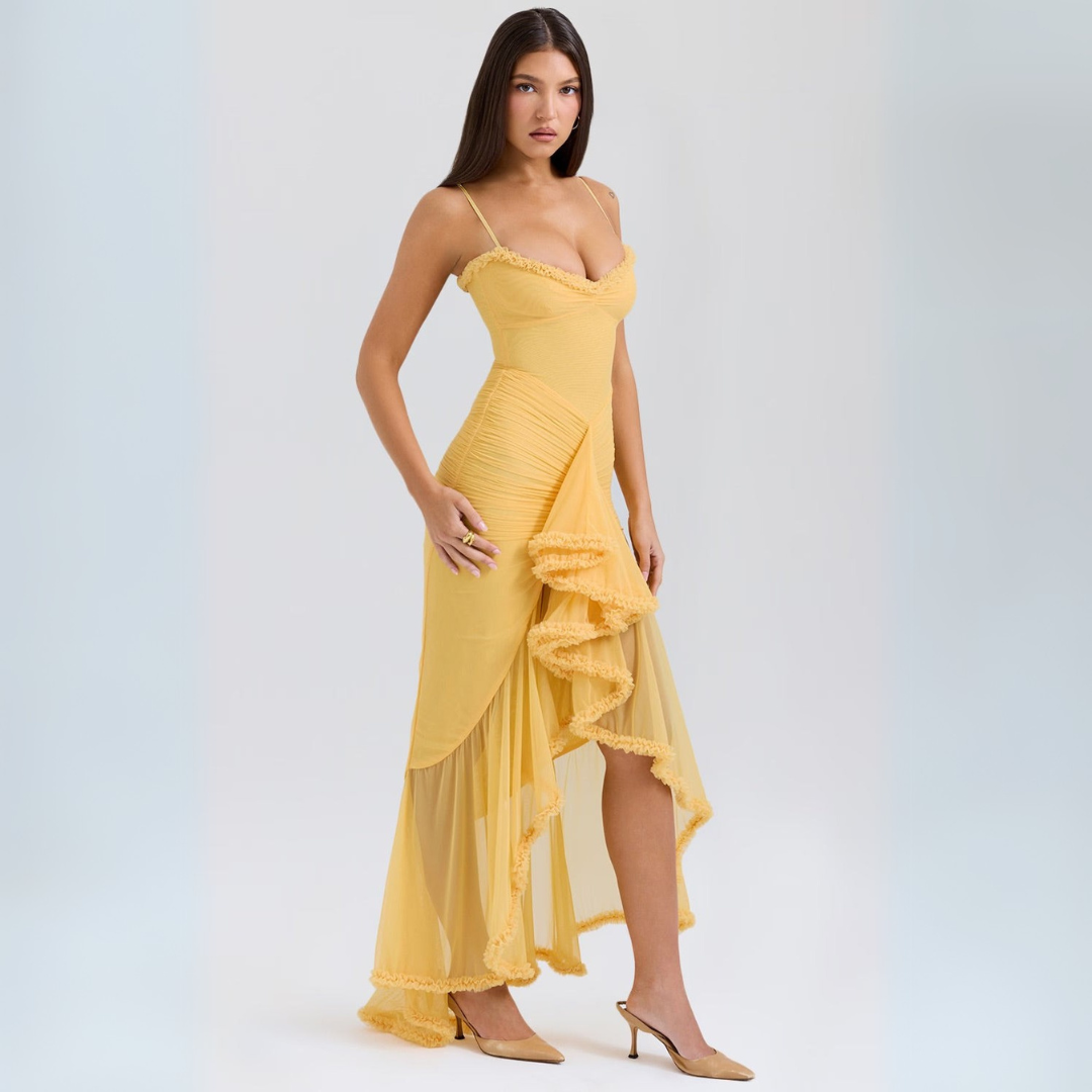 Isaure - Robe midi femme froncée jaune été Jaune 3