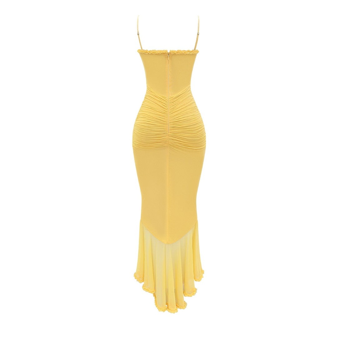 Isaure - Robe midi femme froncée jaune été Jaune