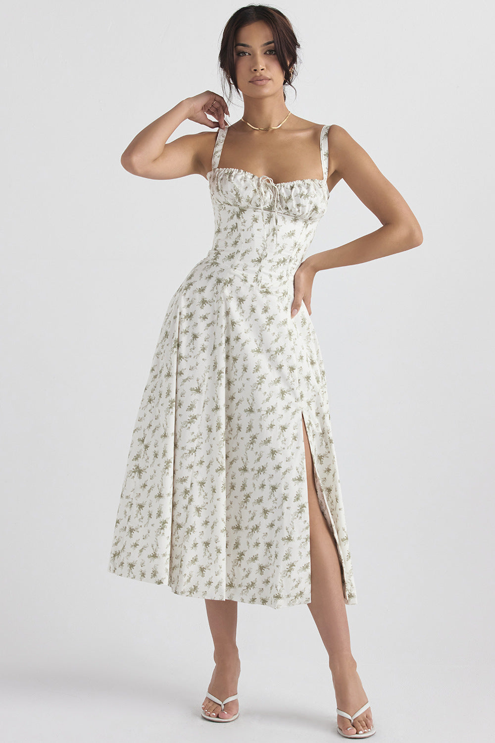Iseline - Nouvelle robe femme imprimé floral avec sangles Blanc