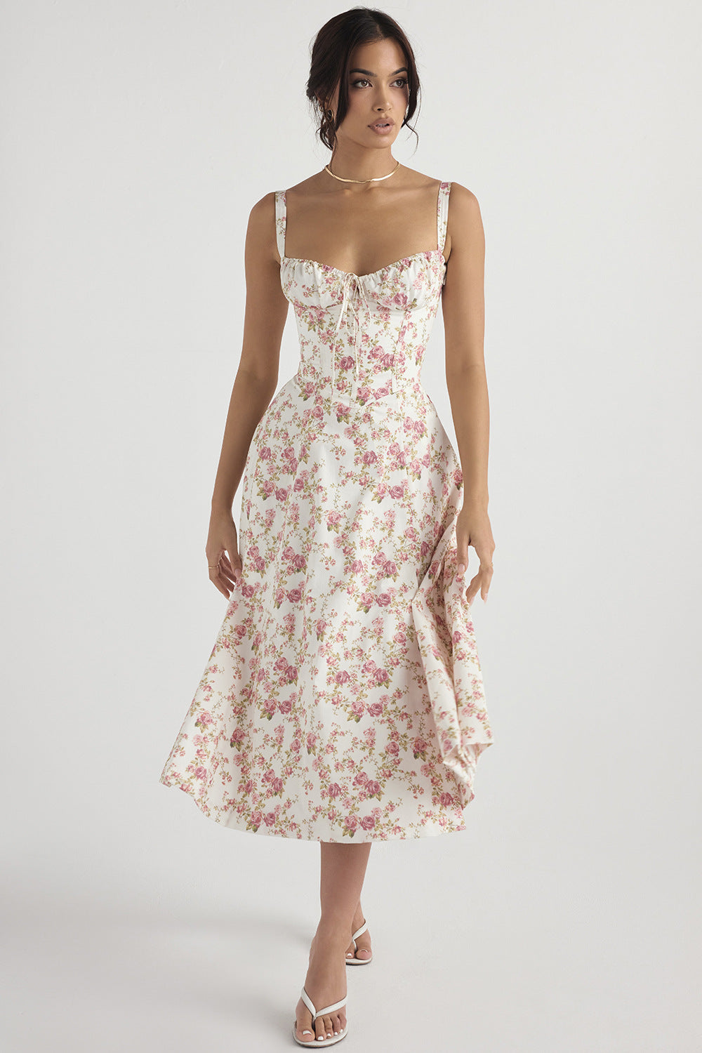 Iseline - Nouvelle robe femme imprimé floral avec sangles Blanc 2