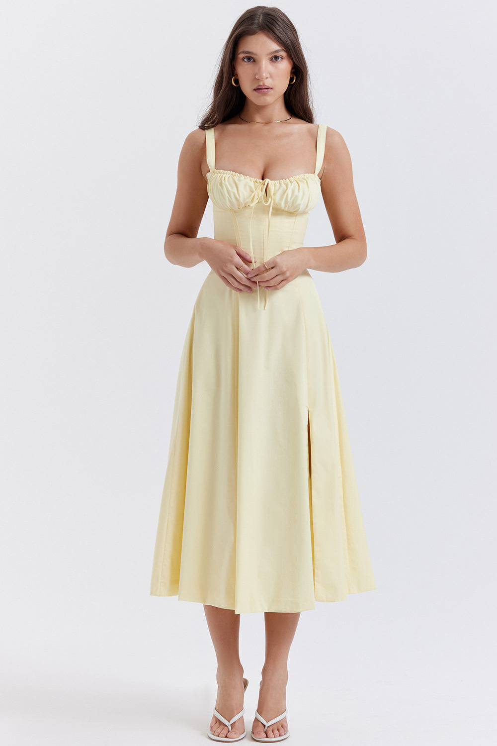 Iseline - Nouvelle robe femme imprimé floral avec sangles Jaune