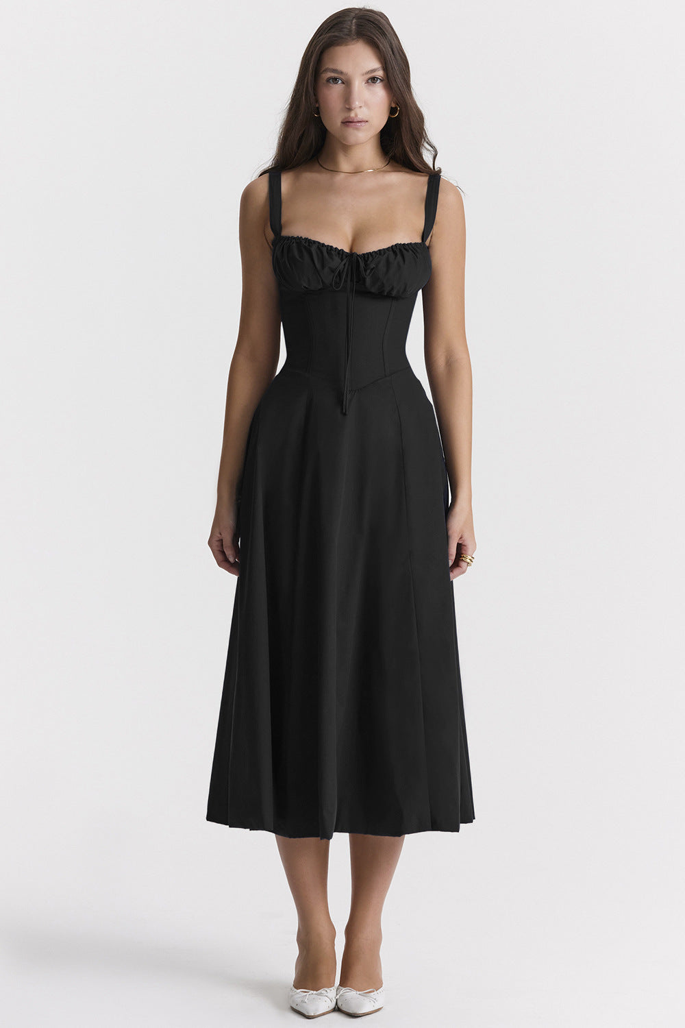 Iseline - Nouvelle robe femme imprimé floral avec sangles Noir