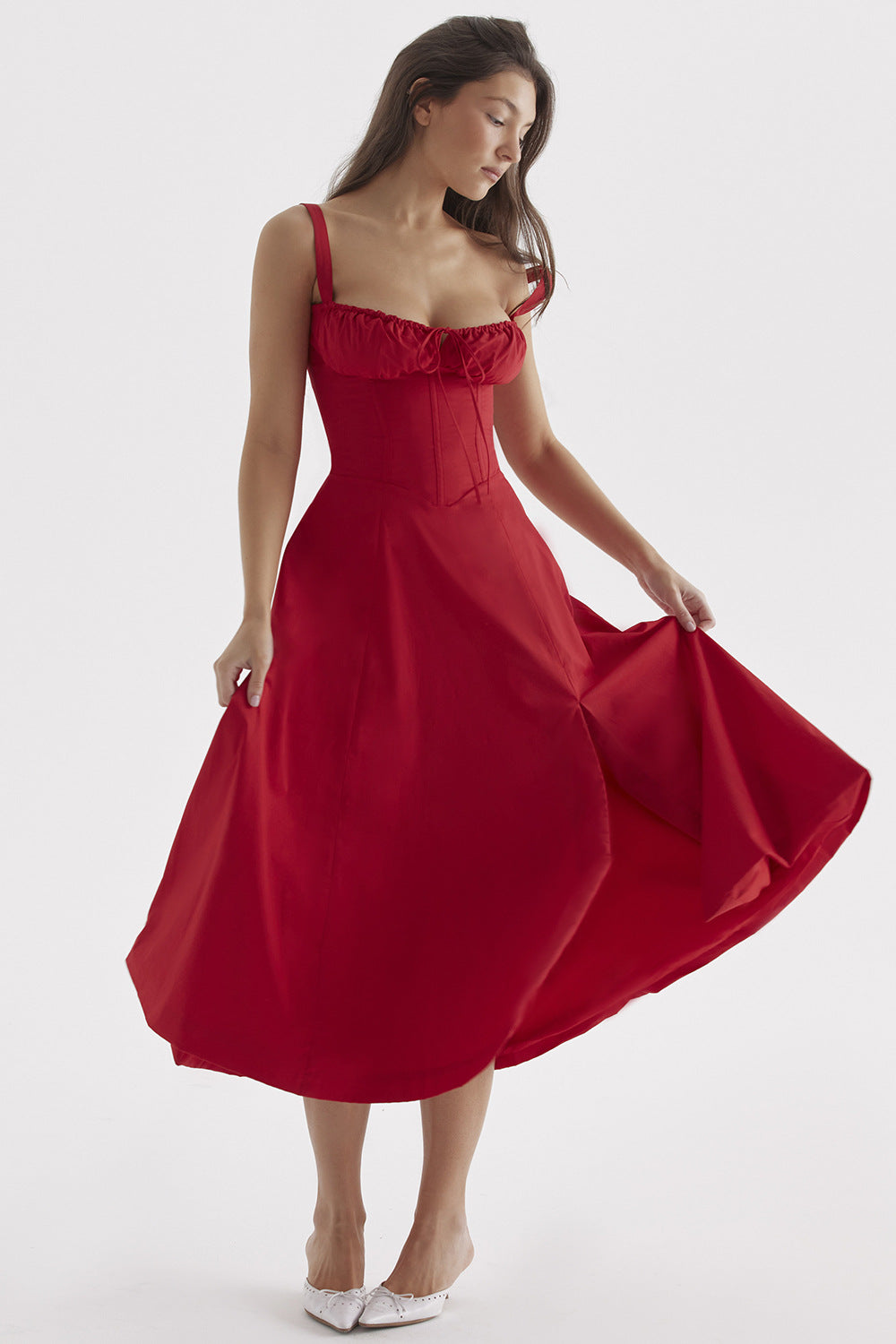 Iseline - Nouvelle robe femme imprimé floral avec sangles Rouge