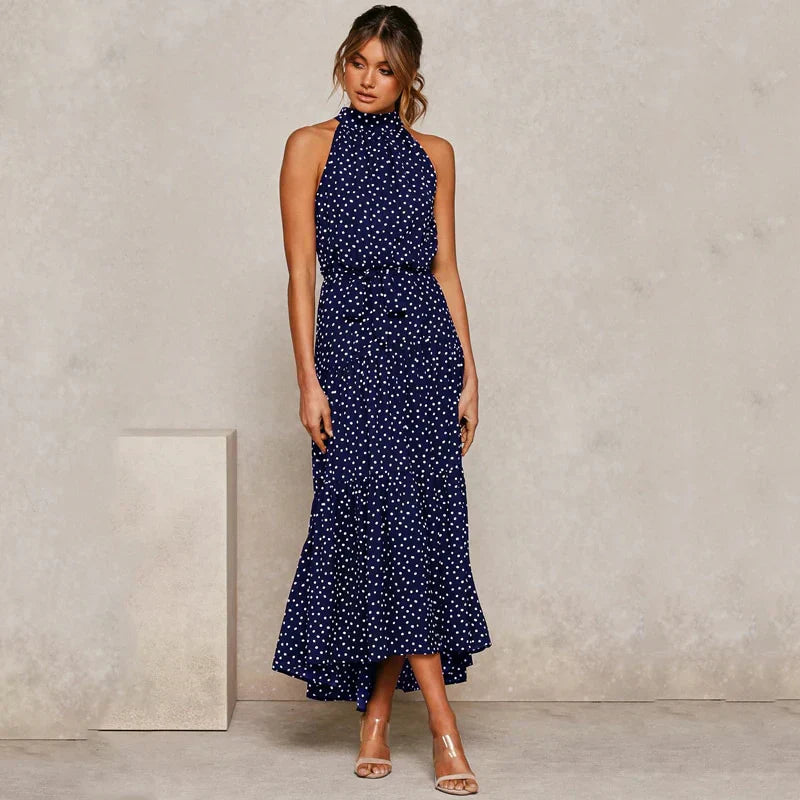 Isil - Robe dos nu à pois Lavish Bleu fonce