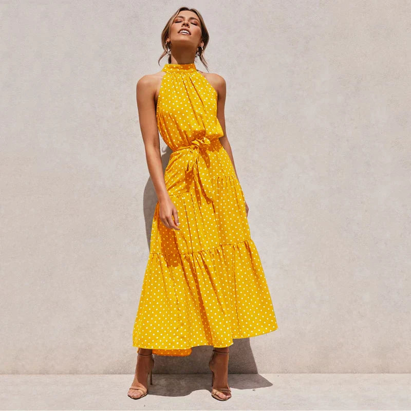 Isil - Robe dos nu à pois Lavish Jaune
