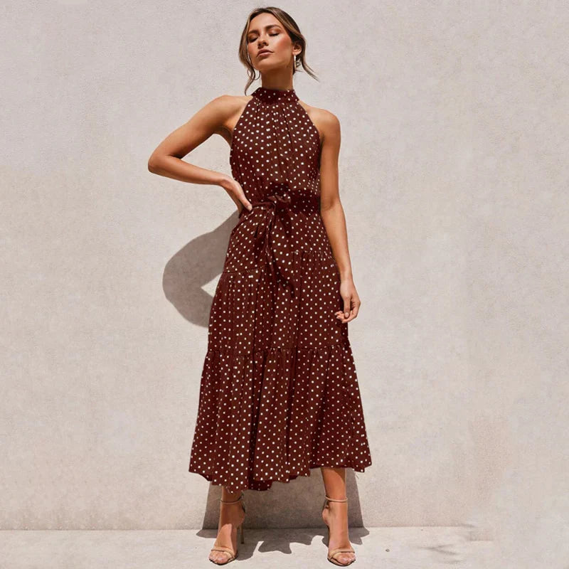Isil - Robe dos nu à pois Lavish Marron