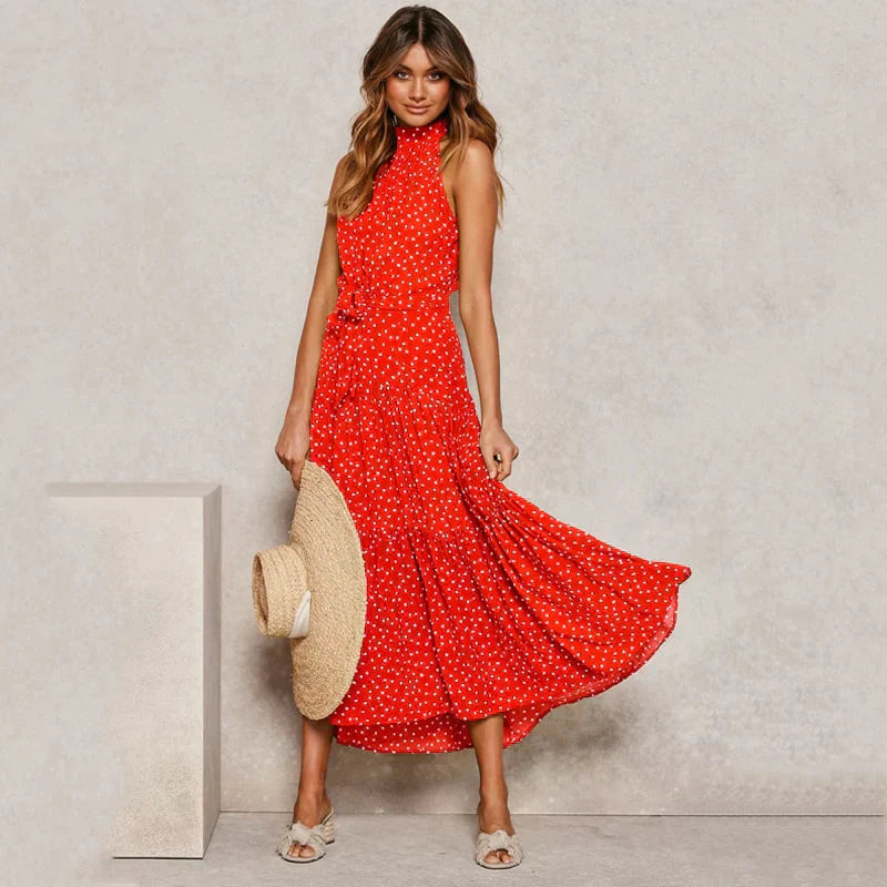 Isil - Robe dos nu à pois Lavish Rouge