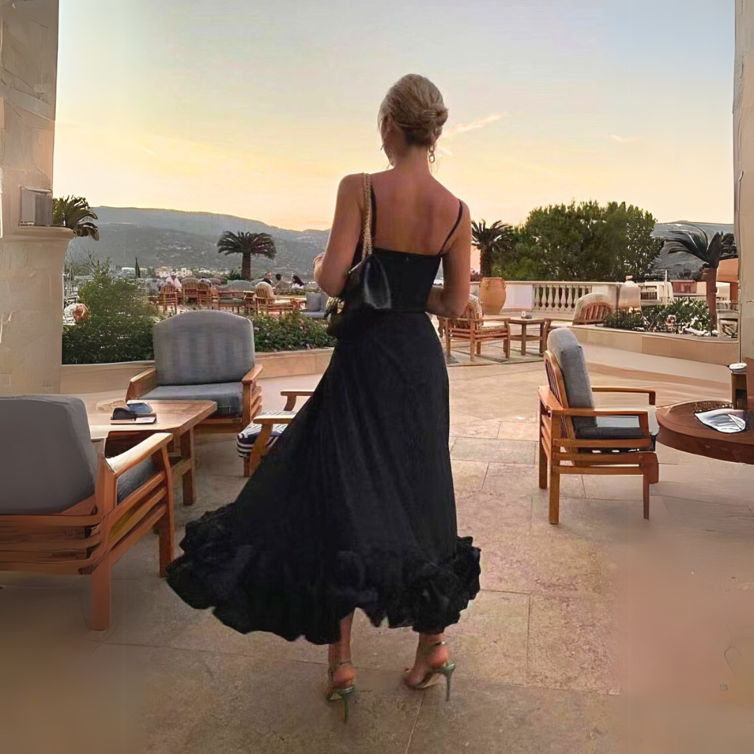 Ismène - Robe Midi Froncé Femme Elégante Noir 2
