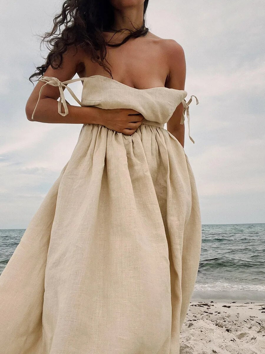 Ismalia - Longue robe d'été en lin Apricot 2