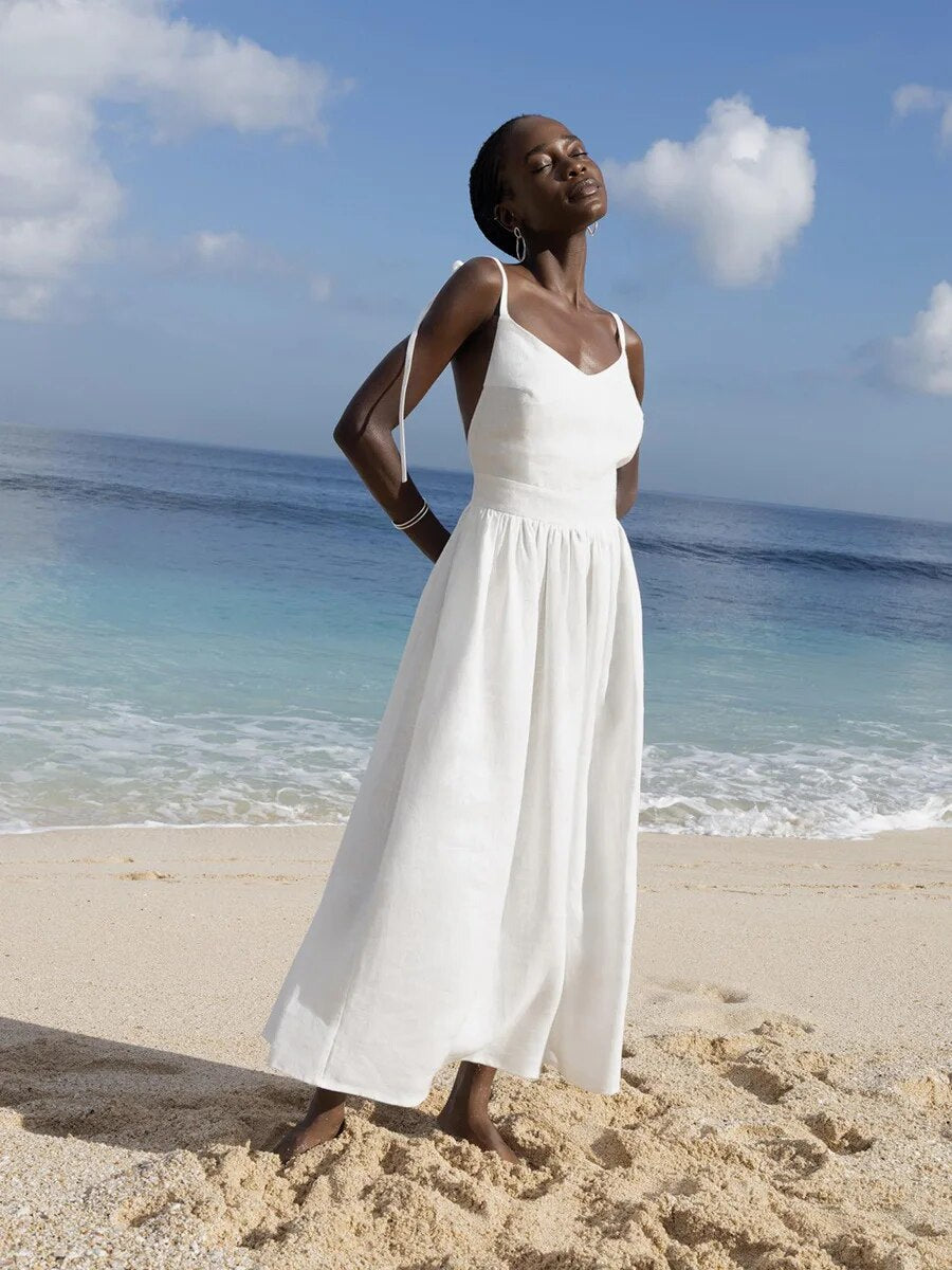 Ismalia - Longue robe d'été en lin Blanc