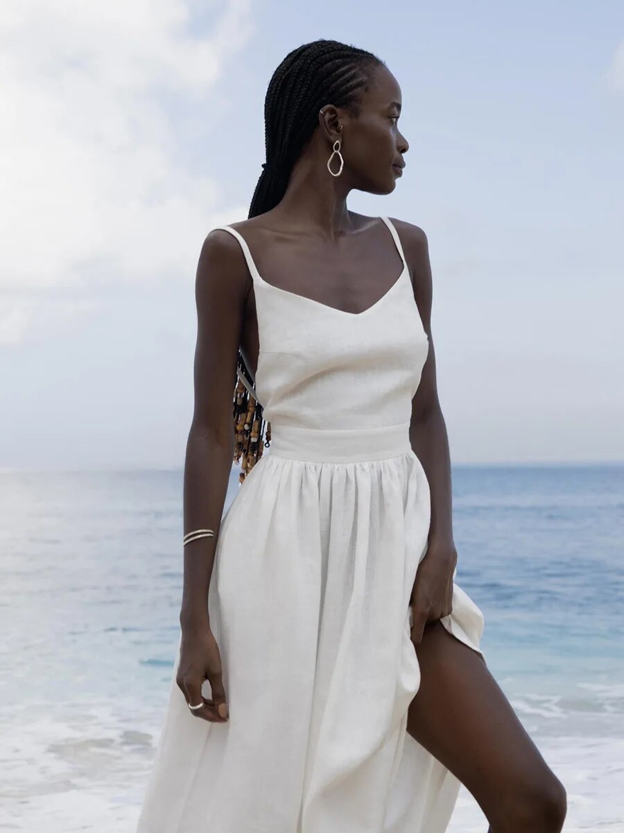 Ismalia - Longue robe d'été en lin Blanc 2