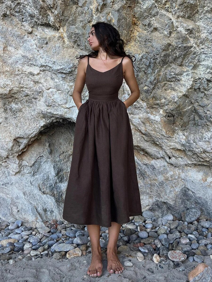 Ismalia - Longue robe d'été en lin Café