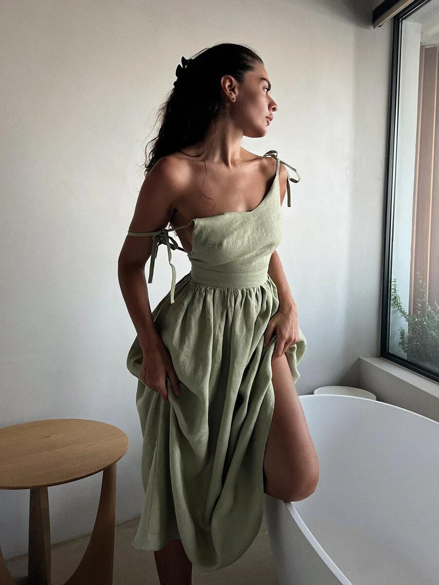 Ismalia - Longue robe d'été en lin Vert clair