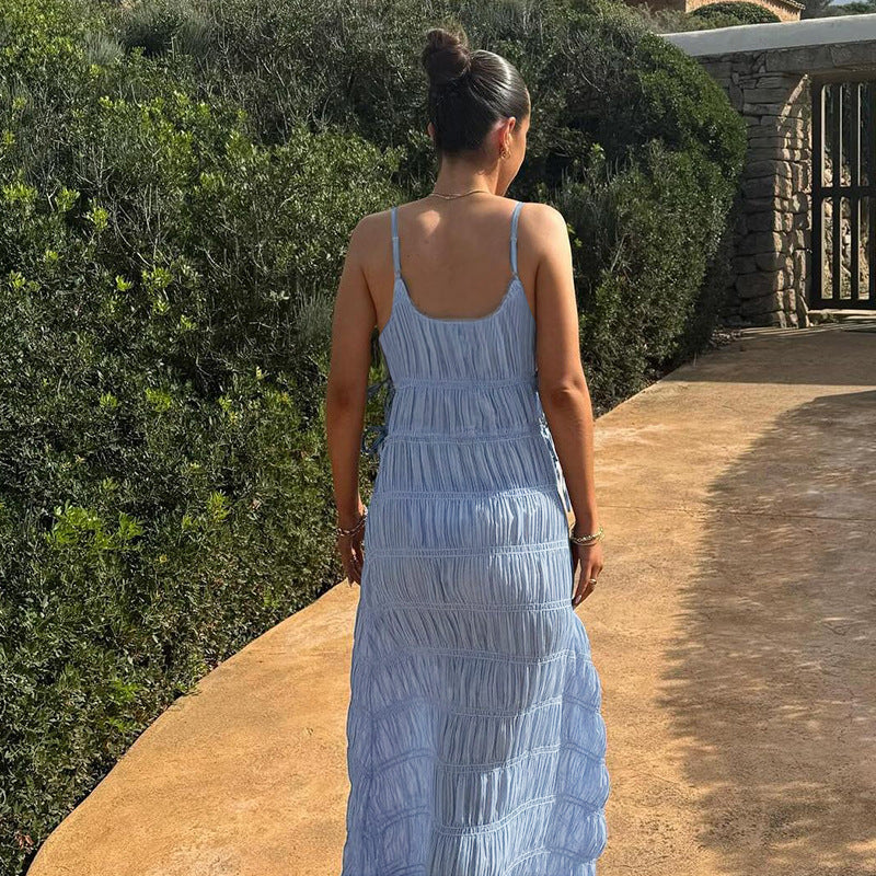 Itzel - Robe à bretelles avec décolleté profond en V et tissu structuré Bleu 2