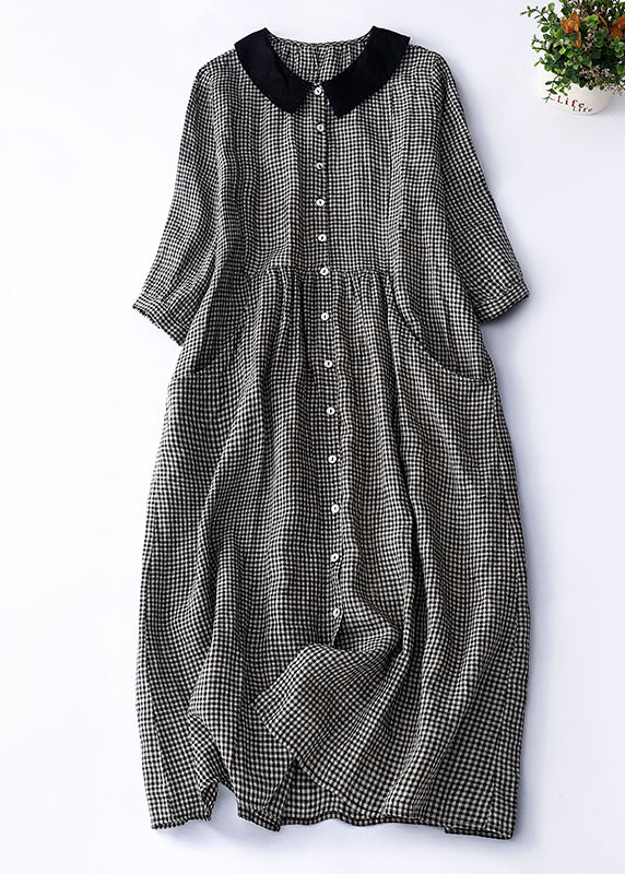 Iwana - Robe noire à carreaux et col Peter Pan Noir