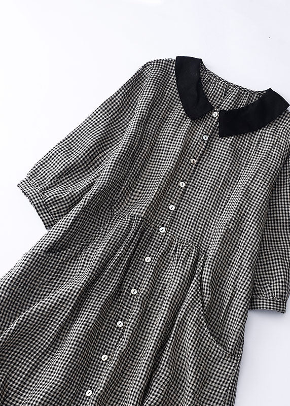 Iwana - Robe noire à carreaux et col Peter Pan Noir 2