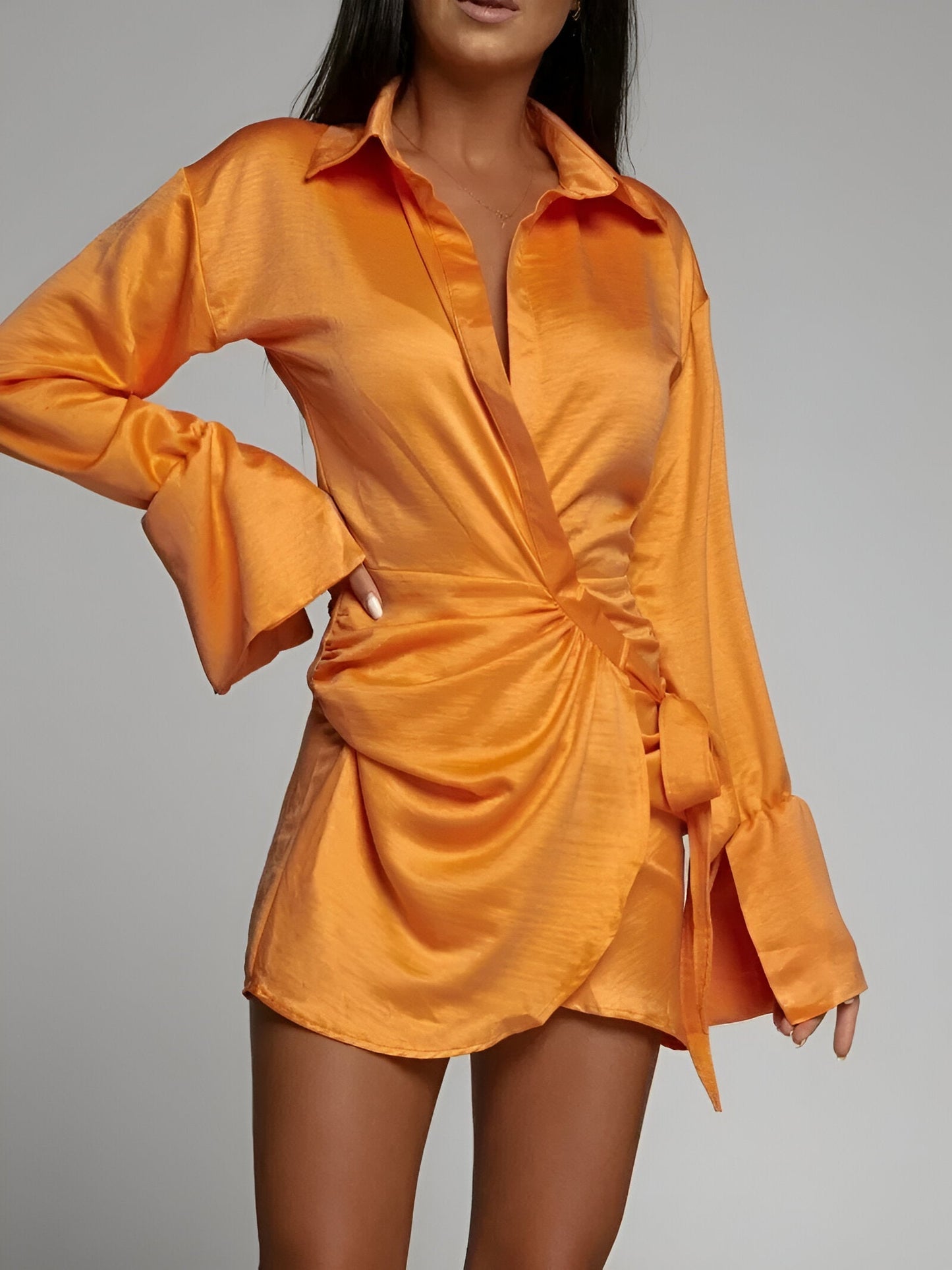 Izia - Robe d'été chic à manches longues et ceinture à la taille L'Orange